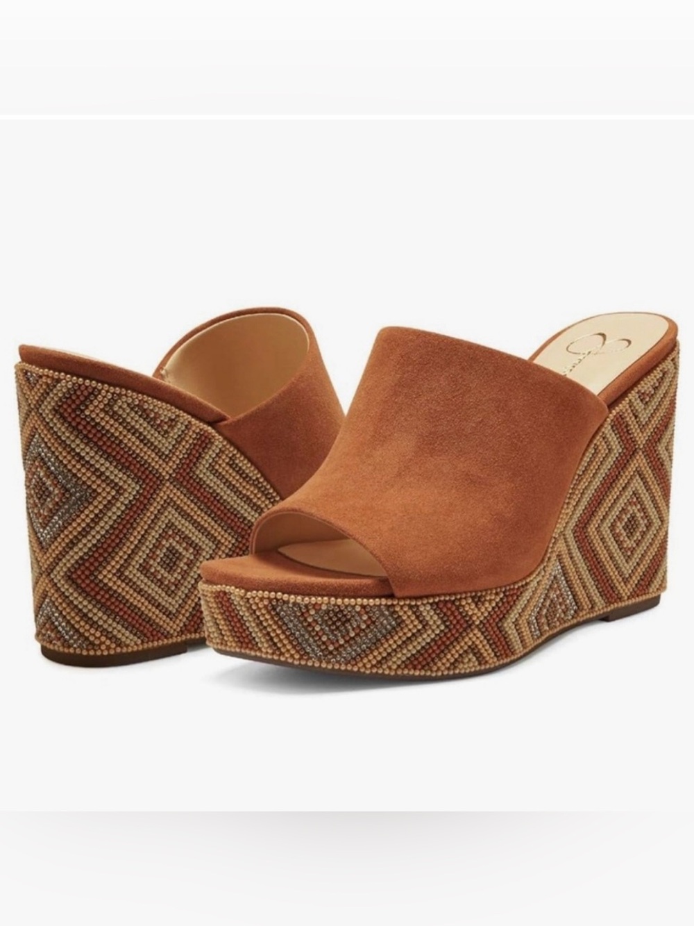 Jessica Simpson Shantelle Suede and Beaded Platform Wedge (Gingersnap) Sz 7.5
